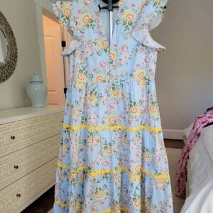 Yellow and White Pleated Tiered Sundress